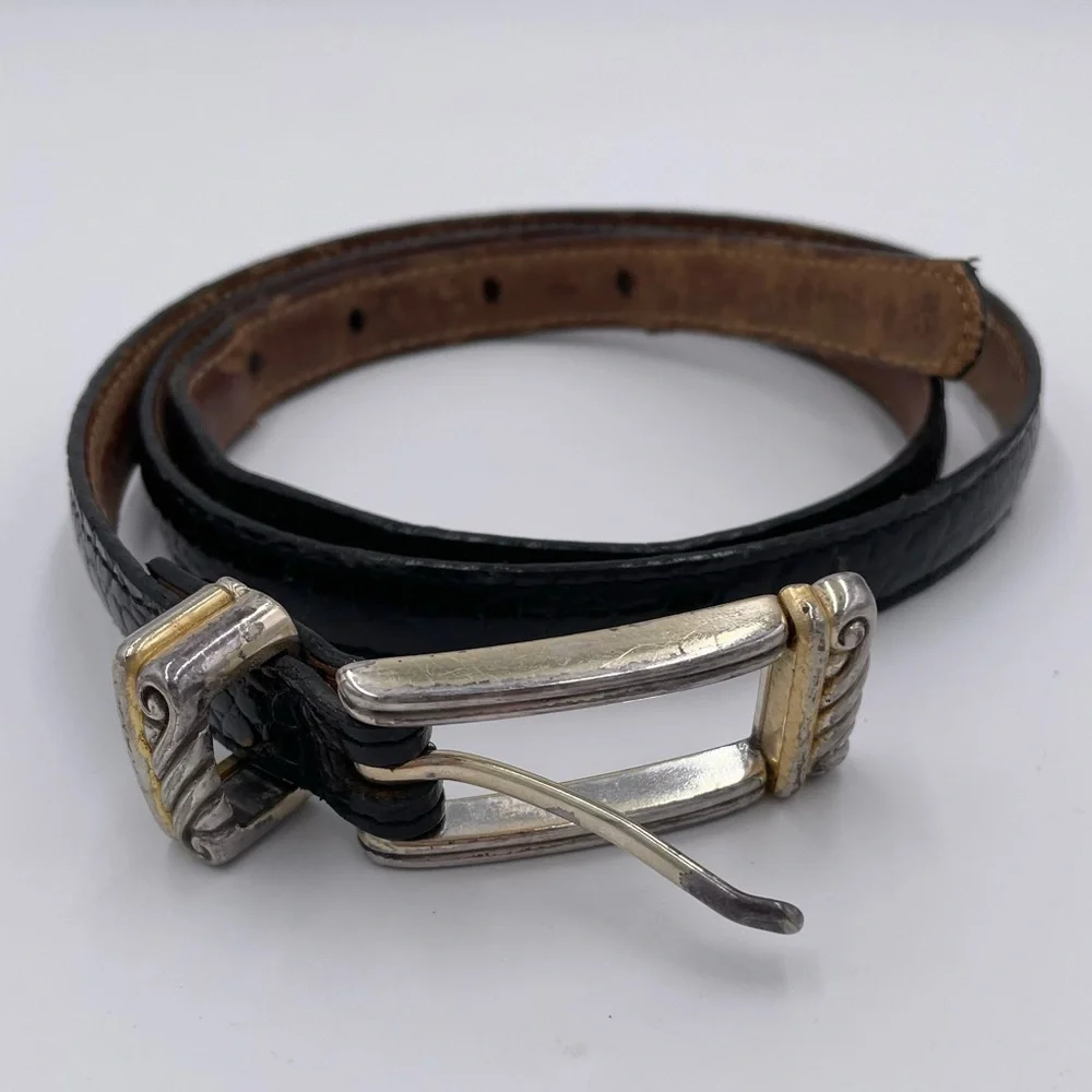 Vintage 80s 90s Brighton Black Leather Belt Women's Size 36 Embossed Classic